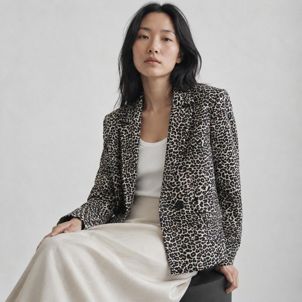 Anine Bing Madeleine Double-Breasted Blazer Womens S Leopard Animal Print